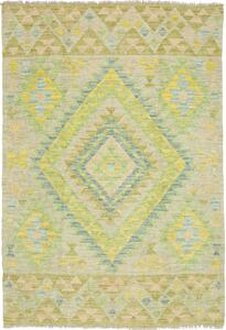 Tappeto Kilim Afghanistan Astratto Verde Chiaro Giallo 101x148 Cm