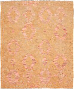 Tappeto Kilim Afghanistan Geometrico Giallo Ocra Rosa Corallo 153x188 Cm