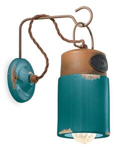Applique Vintage Industrial Cilindrica Ferro E Ceramica Verde 1 Luce E27