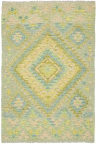 Tappeto Kilim Afghanistan Astratto Verde Acqua Giallo 97x147 Cm