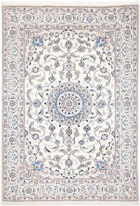 Tappeto Nain Kashmar Persia Medaglione Bianco Avorio Blu 196x290 Cm