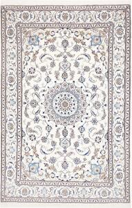 Tappeto Nain Kashmar Persia Medaglione Crema Blu 196x300 Cm