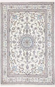 Tappeto Nain Kashmar Persia Medaglione Avorio Blu 187x291 Cm