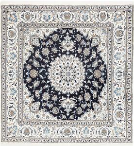 Tappeto Nain Kashmar Persia Medaglione Blu Notte Crema 193x201 Cm