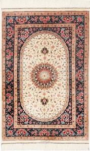 Tappeto Ghom Seta Persia Medaglione Crema Blu 80x122 Cm