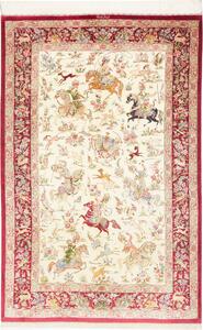 Tappeto Ghom Seta Persia Floreale Crema Rosso 133x208 Cm