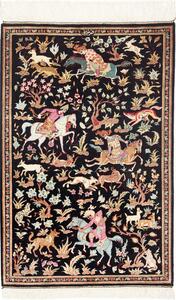 Tappeto Ghom Seta Persia Astratto Sfondo Nero Policromo 60x93 Cm