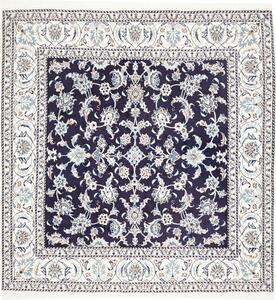 Tappeto Nain Kashmar Persia Medaglione Blu Avorio 198x203 Cm