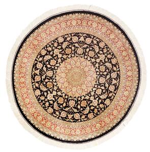 Tappeto Ghom Seta Persia Medaglione Nero Oro 98x98 Cm