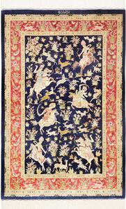 Tappeto Ghom Seta Persia Floreale Blu Notte Rosso 97x147 Cm