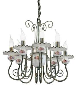Lampadario Classico Sanremo Metallo E Ceramica Verde Sfumato Oro 8 Luci E14