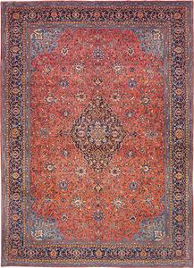 Tappeto Sarough Persia Medaglione Terracotta Blu 296x400 Cm