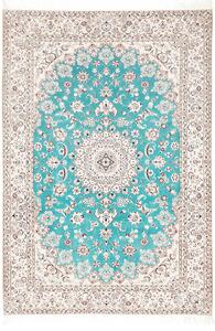 Tappeto Nain 6la Persia Medaglione Turchese Crema 160x233 Cm