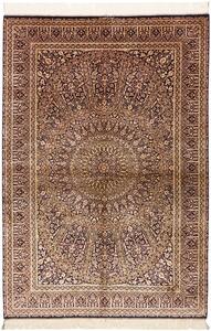 Tappeto Ghom Seta Persia Medaglione Marrone Scuro Beige 133x197 Cm