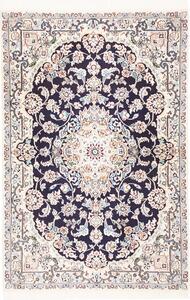 Tappeto Nain 9la Persia Medaglione Blu Avorio 101x157 Cm