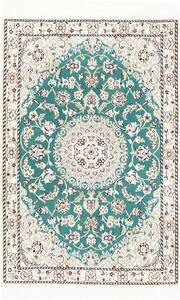 Tappeto Nain 9la Persia Medaglione Turchese Avorio 80x122 Cm