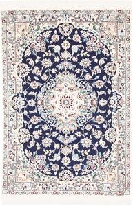 Tappeto Nain 6la Persia Medaglione Blu Avorio Celeste 76x115 Cm