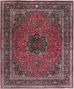 Tappeto Mashad Persia Medaglione Rosso Blu 400x490 Cm