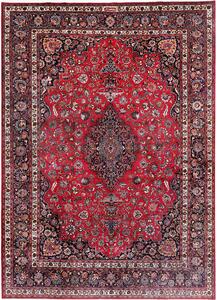 Tappeto Mashad Persia Medaglione Rosso Blu 347x487 Cm