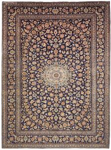 Tappeto Kashan Persia Medaglione Blu Notte Avorio 305x412 Cm
