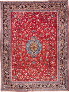Tappeto Sarough Persia Medaglione Rosso Blu 300x400 Cm