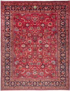 Tappeto Mashad Persia Medaglione Rosso Blu 303x383 Cm