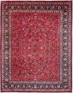 Tappeto Mashad Persia Floreale Rosso Blu 308x390 Cm