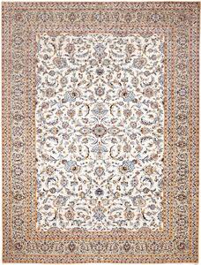 Tappeto Kashan Persia Floreale Avorio Blu 305x407 Cm