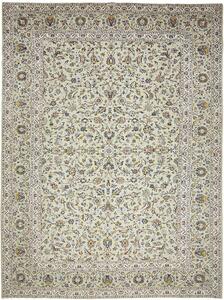 Tappeto Kashan Persia Medaglione Verde Chiaro Crema 310x412 Cm