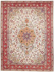 Tappeto Tabriz Persia Medaglione Crema Rosso 253x344 Cm