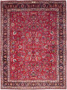 Tappeto Mashad Persia Floreale Rosso Blu 302x402 Cm