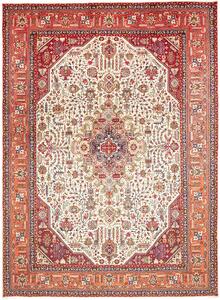 Tappeto Tabriz Persia Medaglione Crema Rosso 252x346 Cm