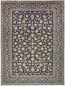 Tappeto Kashan Persia Floreale Blu Scuro Crema 305x408 Cm