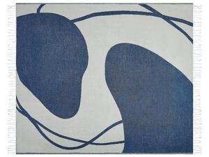 Coperta in acrilico e poliestere blu e bianco 130 x 170 cm motivo astratto nappe boho soggiorno camera da letto Beliani