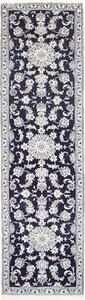 Tappeto Nain Kashmar Persia Medaglione Blu Notte Bianco 78x305 Cm