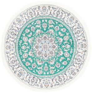 Tappeto Nain Kashmar Persia Medaglione Verde Acquamarina Crema 197x200 Cm