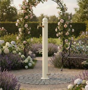 Fontana da Giardino con Due Rubinetti Stile Romantico Dimensioni 30x16x h107 cm - peso 5,8kg con tubo rubinetto, Garantita contro la ruggine Colore Avorio