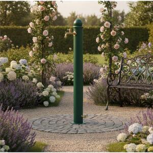 Fontana da Giardino con Due Rubinetti Stile Romantico Dimensioni 30x16x h107 cm - peso 5,8kg con tubo rubinetto, Garantita contro la ruggine Colore verde