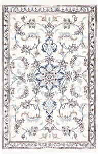 Tappeto Nain Kashmar Persia Medaglione Bianco Blu 90x137 Cm