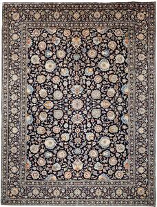 Tappeto Kashan Persia Floreale Blu Notte Avorio 323x437 Cm