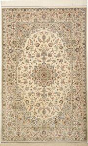 Tappeto Ghom Seta Persia Medaglione Crema Celeste 100x154 Cm