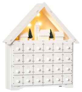 HOMCOM Calendario dell'Avvento di Natale in Legno con 24 Cassetti da Riempire, Decorazione con Villaggio, Alberi e Luci, 39x9x42cm | Aosom Italy
