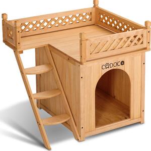 Cadoca Cuccia per gatti con balcone scaletta casetta gatto cuccetta in legno interno esterno