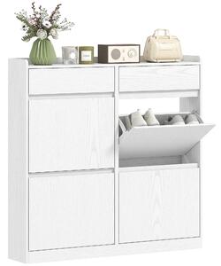 HOMCOM Scarpiera Slim in Legno con 4 Cassetti a Ribalta e 2 Cassetti Scorrevoli, 98x19.2x95.3 cm, Bianco | Aosom Italy