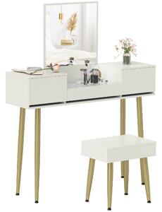 HOMCOM Set Tavolo da Trucco con 3 Cassetti e Specchio con Sgabello da Trucco Portaoggetti, Bianco | Aosom Italy