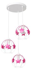 Lampadario a sospensione per bambini STARS 3xE27/15W/230V rosa/bianco