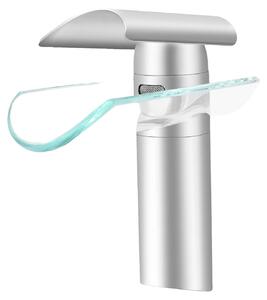 Rubinetto per lavabo, design a cascata, miscelatore monocomando, grigio chiaro
