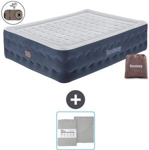 Materasso gonfiabile doppio - 152 x 203 x 51 cm - Blu - pompa e biancheria da letto incluse