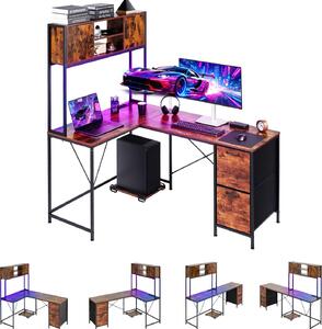 Scrivania da gaming - Scrivania angolare a forma di L - Larghezza 158 cm - Illuminazione a LED - Presa multipla integrata - Supporto CPU scorrevole - Cassetti portaoggetti