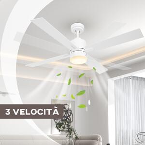 HOMCOM Ventilatore da Soffitto con Luce LED, 3 Velocità e Motore Reversibile, Ø130cm, Bianco e Legno